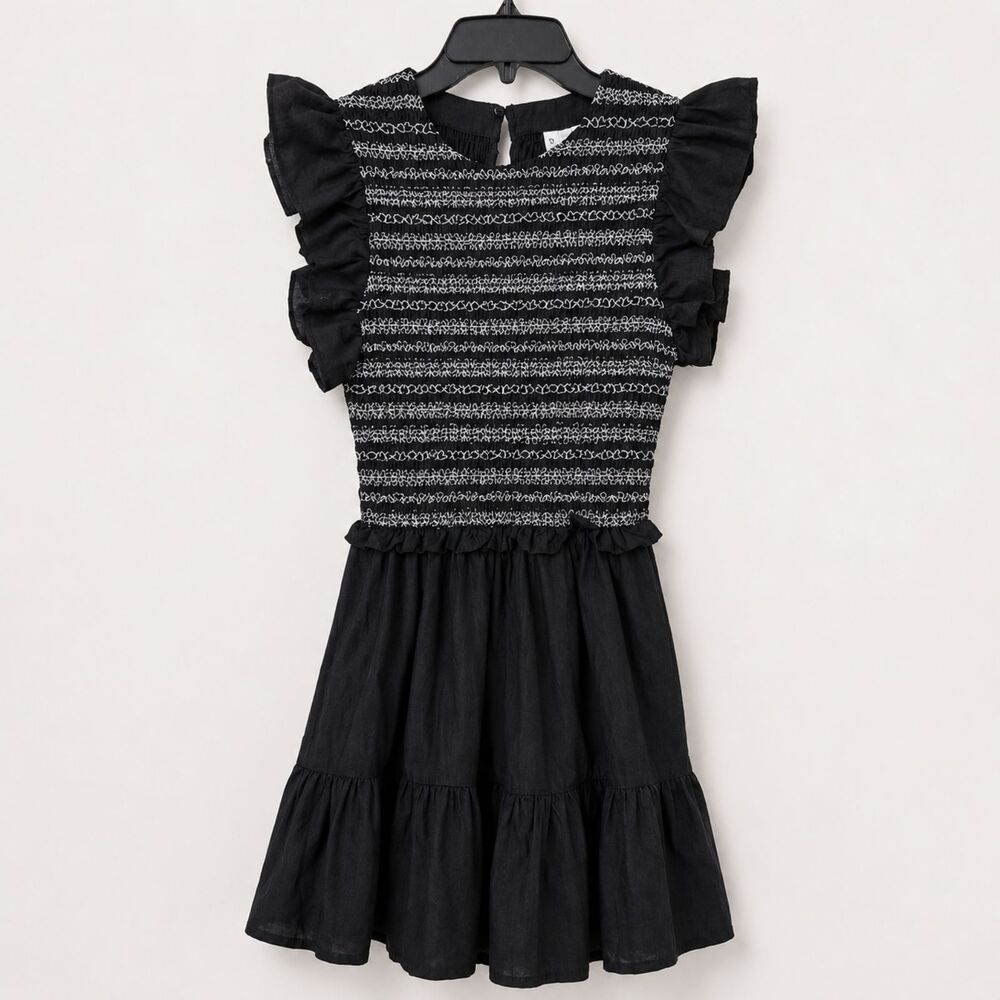 H&M Divided Smocked Puff Sleeve Mini Dress Black White Size Small NWT